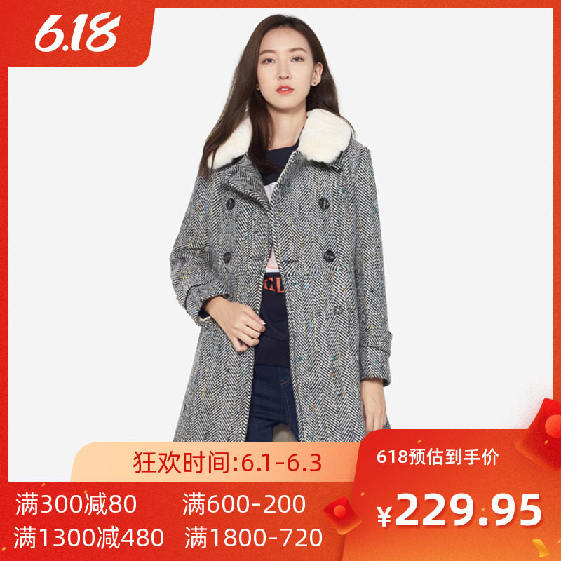 艾格冬装女装时尚百搭中长款毛呢大衣外套Y55