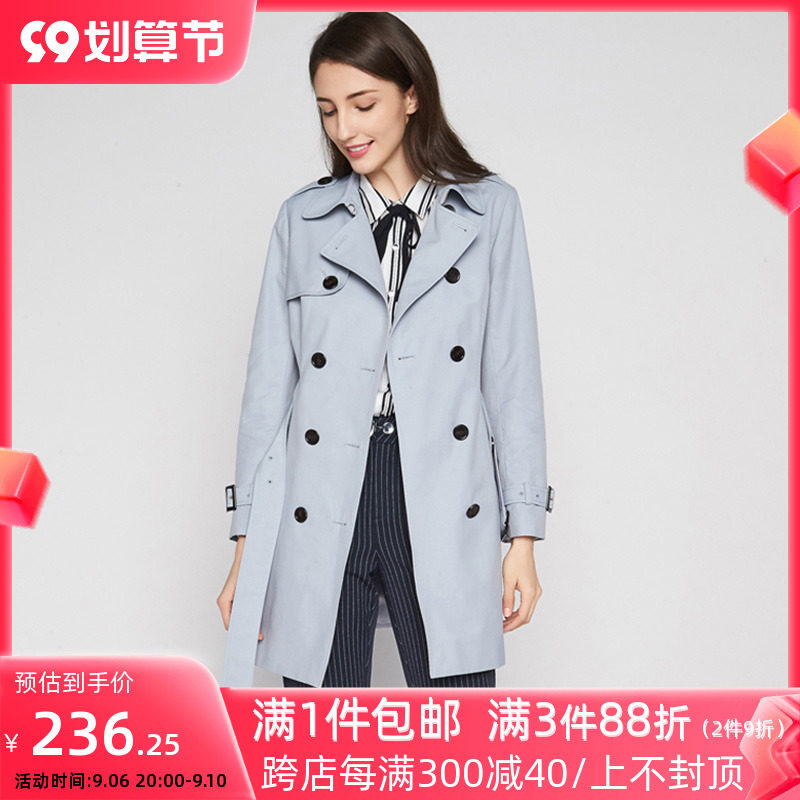 【断码L】艾格秋季新款潮流小个子时尚中长款长袖潮流风衣女W1115