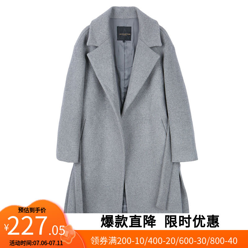 艾格2022冬季新品女装设计感小众小个子纯色中长款毛呢大衣Y1207