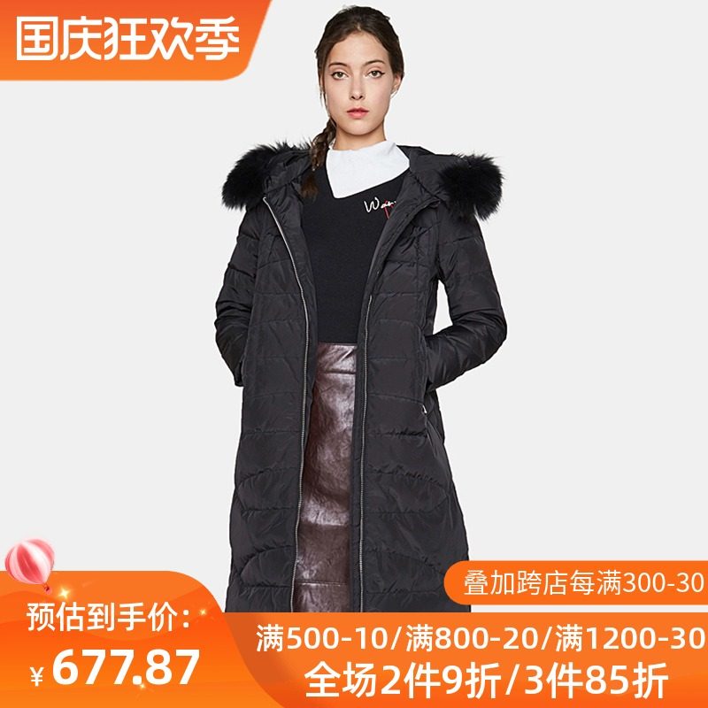 【断码XS】艾格冬季女装不过时百搭中长款舒适连帽羽绒服Y1129