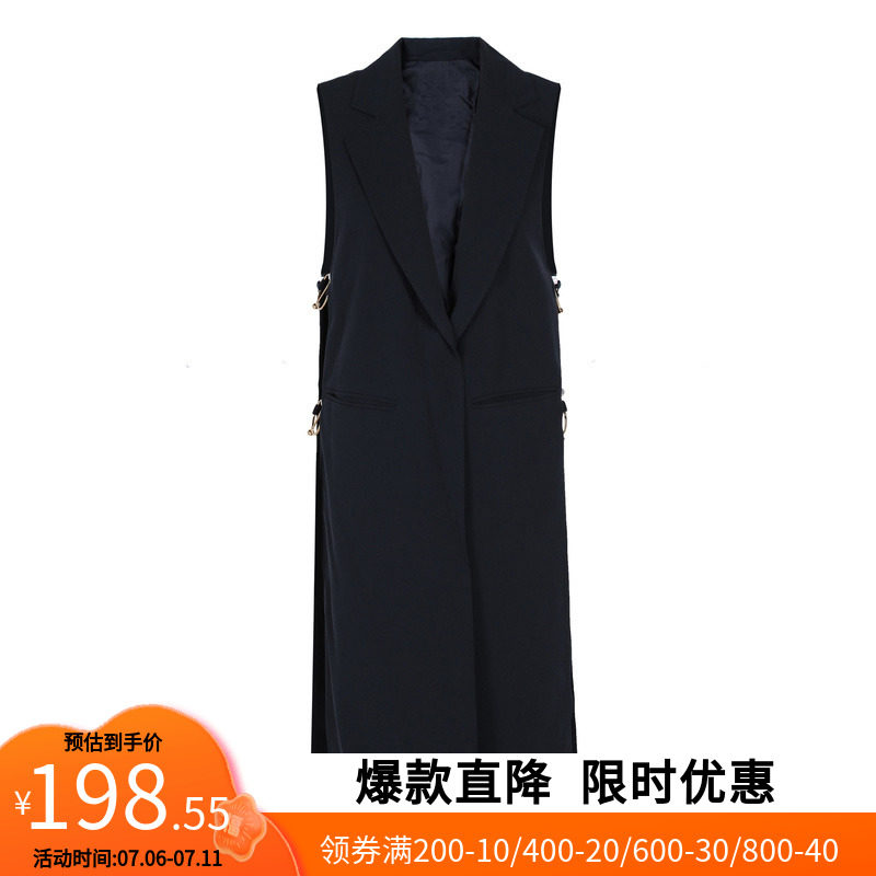 【艾格】2023春季新款女装休闲翻领中长款韩版宽松气质马甲外套