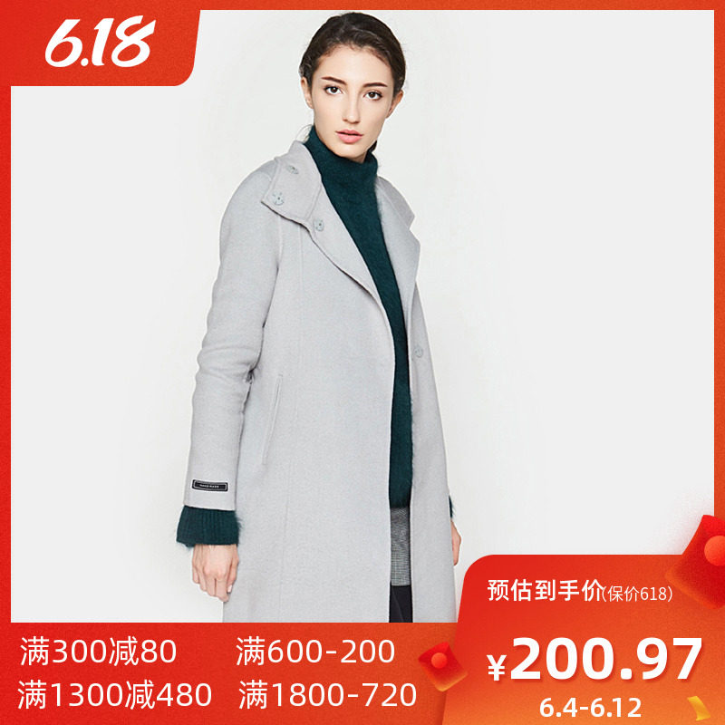 艾格2019新款冬季女装休闲时尚修身纯色中长款毛呢大衣Y448