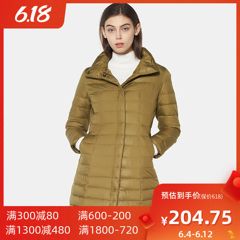 艾格2019新款冬季女装时尚百搭潮流修身加厚中长款羽绒服Y867