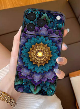 紫韵星莲适用苹果17promax手机壳新款iPhone16pro套15plus梦幻曼陀罗ip13pm硅胶防摔12por全包11p带支架14女