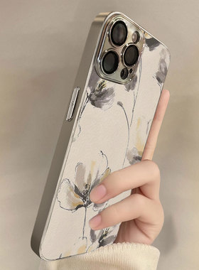 墨染花影适用苹果17promax手机壳新款iPhone16pro套15plus新中式文艺ip13pm硅胶防摔12por全包11带支架14复古