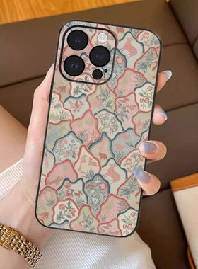 锦绘春山适用苹果16promax手机壳新款iPhone15pro套14plus中国风复古ip13pm硅胶防摔12por全包11p带手绳女款