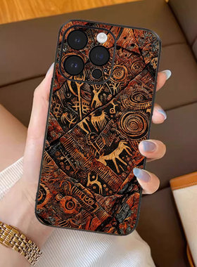 远古图腾适用苹果17promax手机壳新款iPhone16pro套15plus复古考古风ip13pm硅胶防摔12por全包11p带支架14女