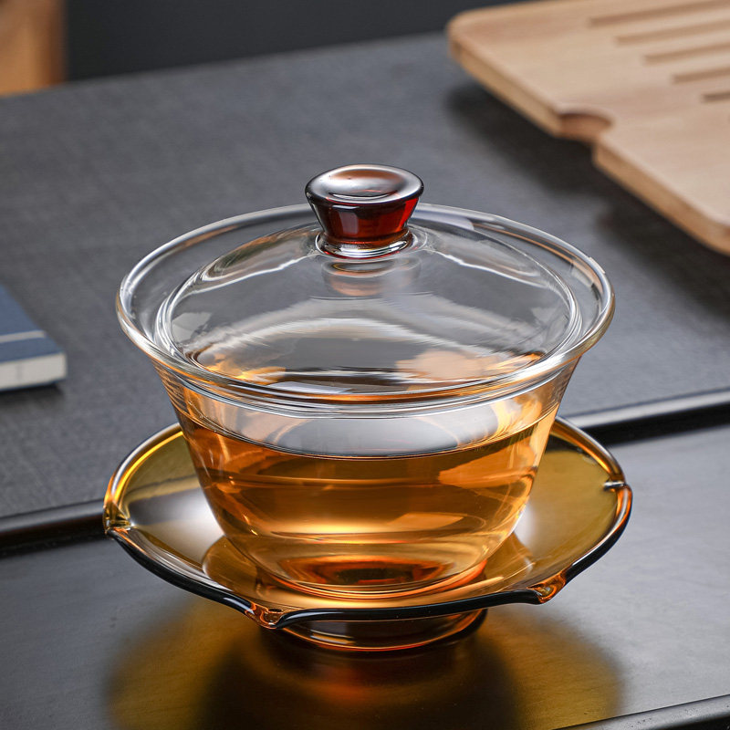 加厚玻璃三才盖碗荷叶泡茶碗透明盖碗