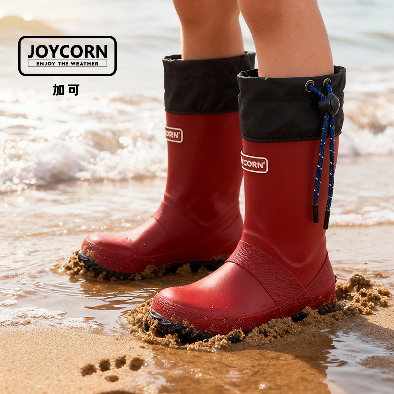 加可儿童中筒防水防滑束口雨靴图片