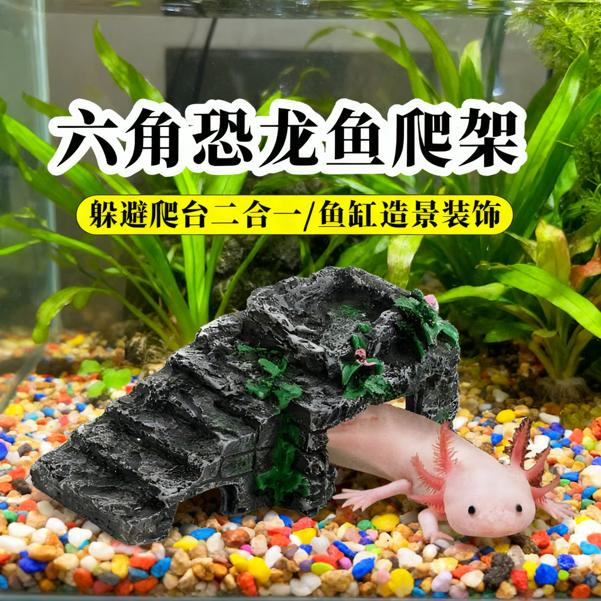 爬宠食盆恐龙鱼用品泡澡盆蜥蜴角蛙蛇六角恐龙爬架躲避屋蝾螈晒台