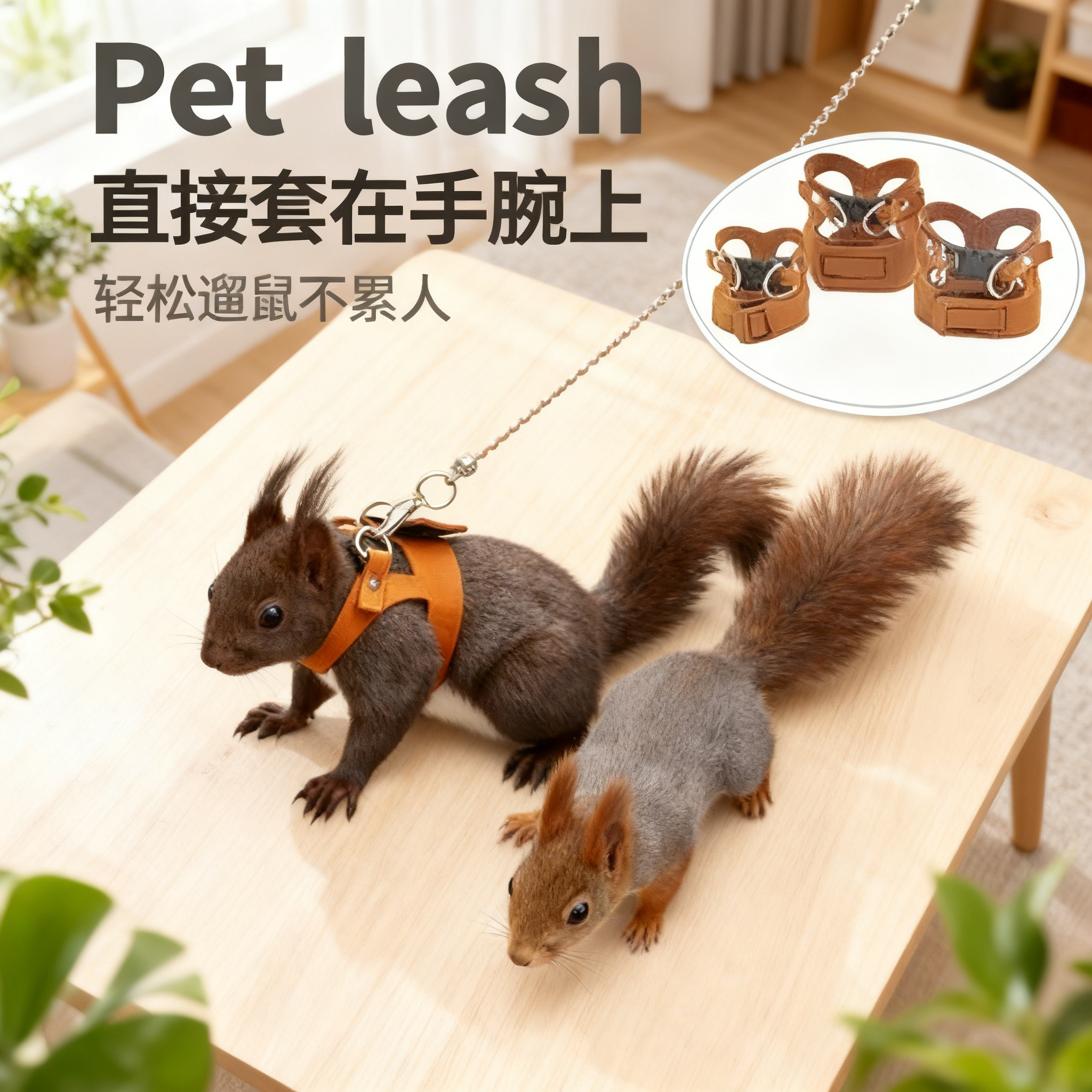 手腕式背带雪貂豚鼠牵引绳可伸缩