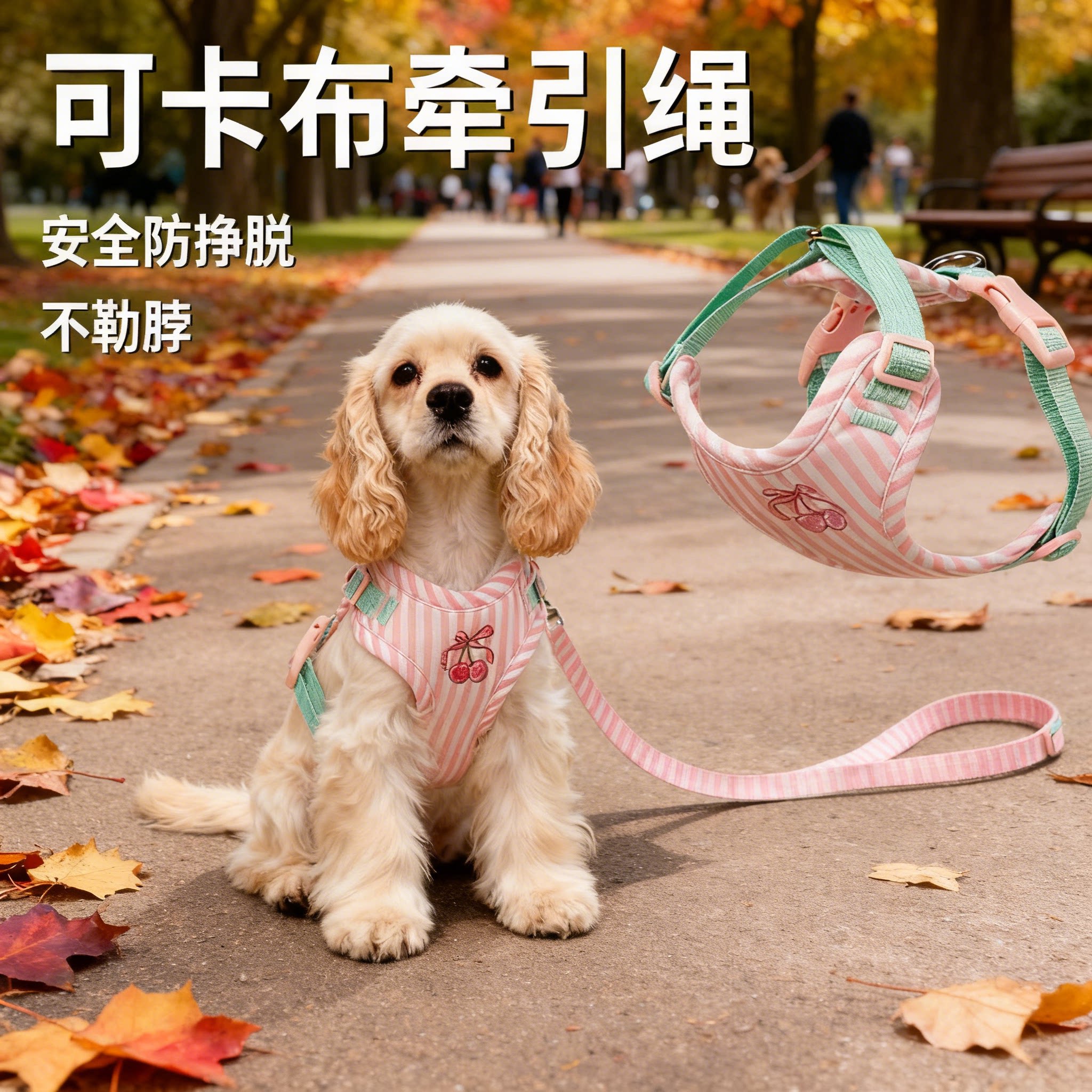 可卡布Y字防挣脱不勒脖牵引绳