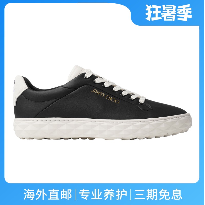 JimmyChoo/周仰杰男鞋黑色皮革鞋面钻石切割形高尔夫鞋钉运动鞋
