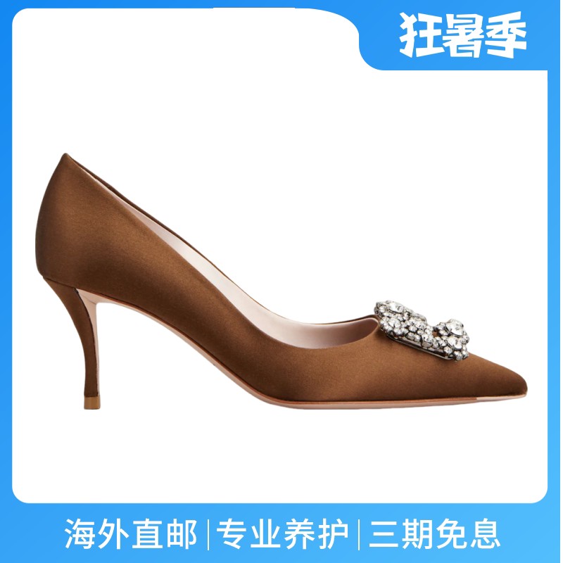RogerVivier/罗杰维维亚女士高跟鞋缎面镶钻搭扣细跟真皮鞋垫新款