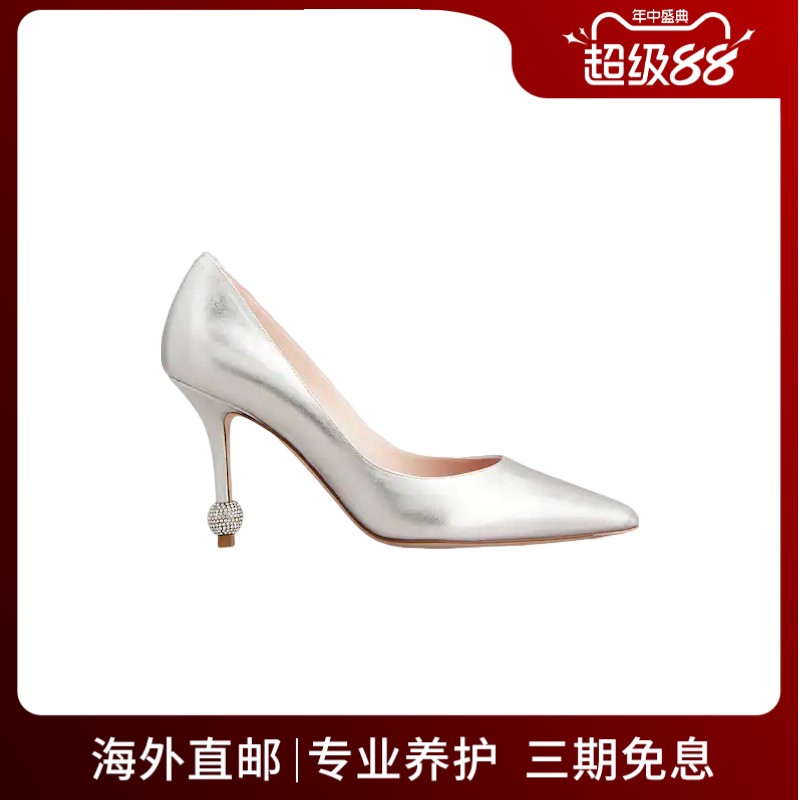 RogerVivier/罗杰维维亚女士高跟鞋纳帕金属面水晶鞋带8.5跟新款