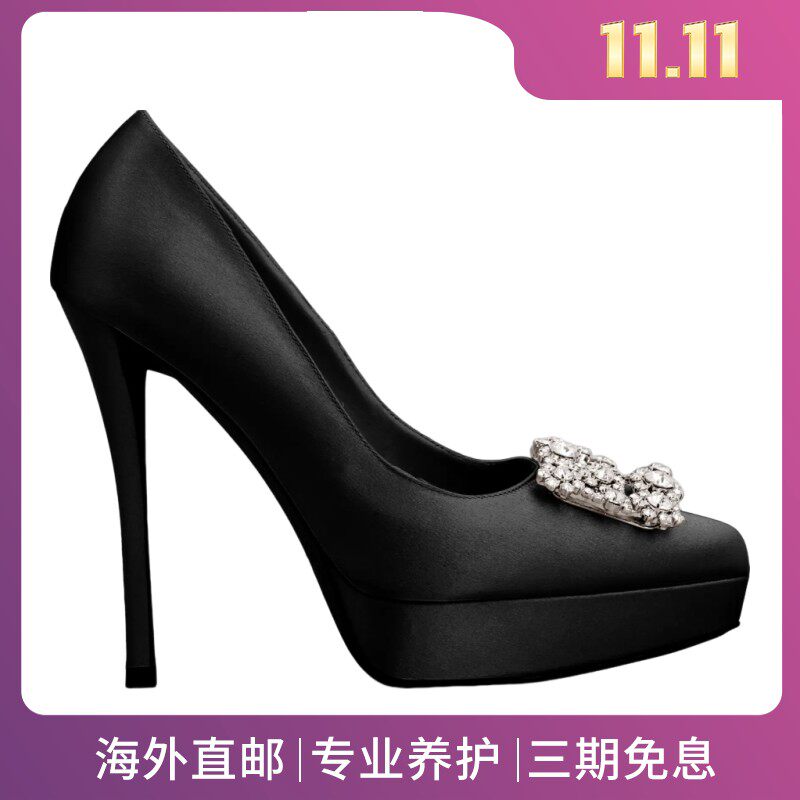 RogerVivier/罗杰维维亚女士高跟鞋露趾水晶搭扣缎面12厘米新款