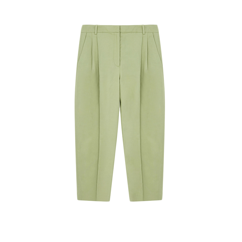 Stella McCartney/斯特拉女士绿色常规版型隐藏式钩扣褶裥长裤