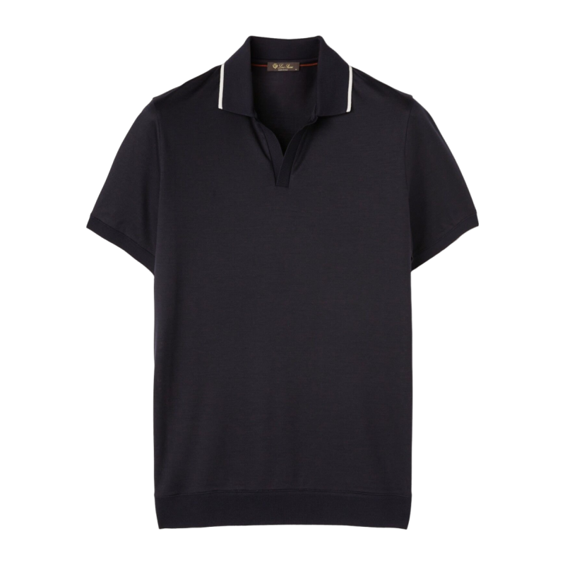 Loro Piana/诺悠翩雅男装海军蓝色运动休闲羊毛短袖polo衫