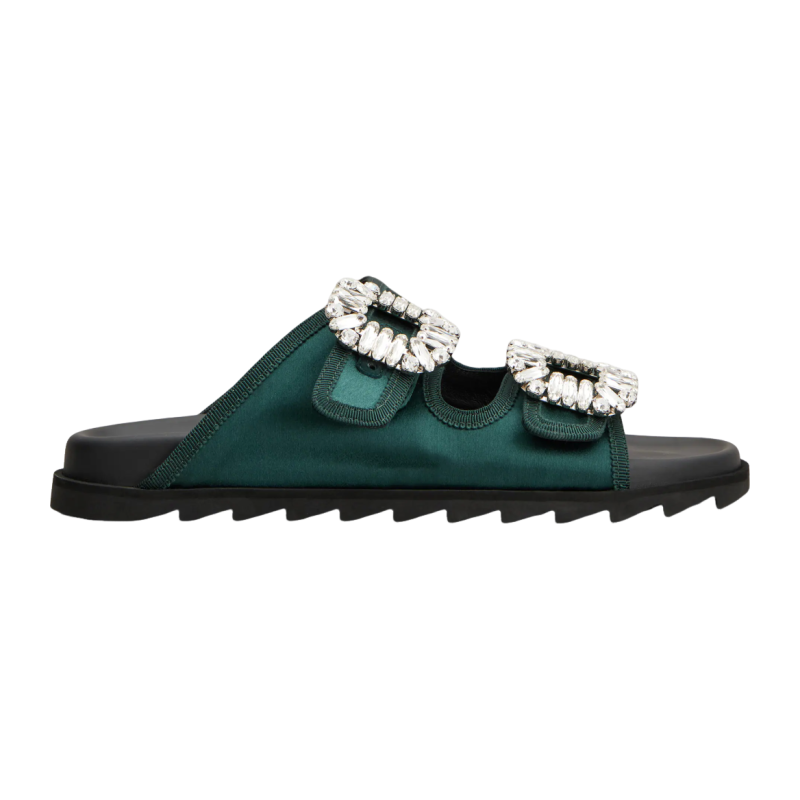 RogerVivier/罗杰维维亚女士凉鞋丝绸缎面罗缎镶扣橡胶底新款