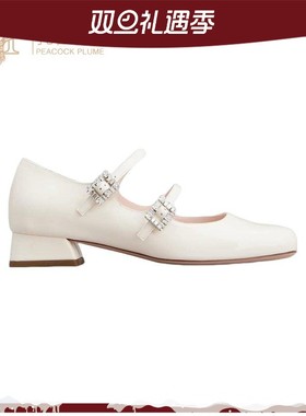 Roger Vivier女鞋白色精美涂漆迷你水晶扣低跟休闲芭蕾舞鞋
