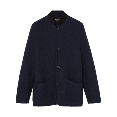 LoroPiana/诺悠翩雅男士针织衫立领麂皮衬前贴袋单排扣长袖新款