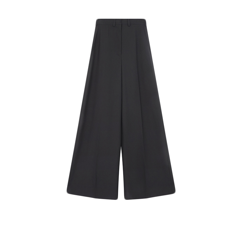 Stella McCartney/斯特拉女士黑色羊毛常规版型阔腿气质休闲长裤