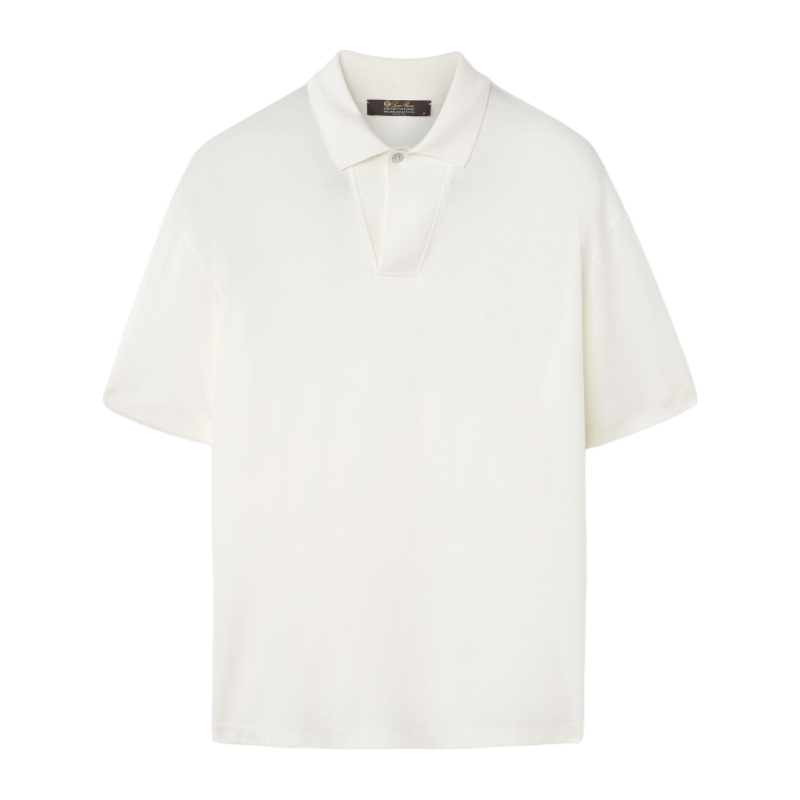 Loro Piana/诺悠翩雅男装运动休闲白色羊毛尖翻领短袖polo衫