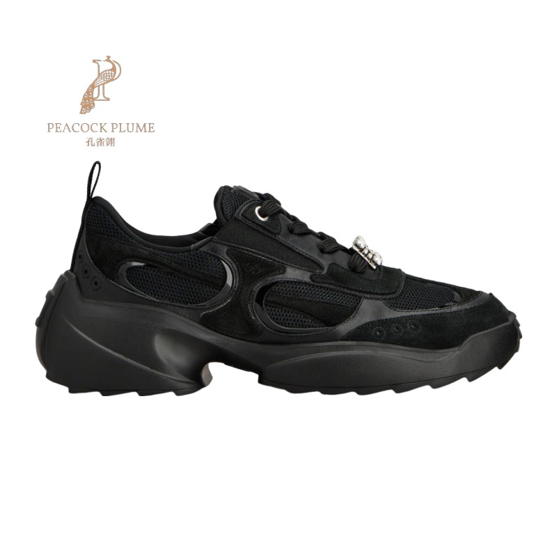RogerVivier/罗杰维维亚女士运动休闲鞋麂皮镶水晶搭扣橡胶底新款