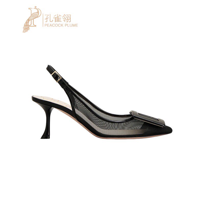 Roger Vivier/罗杰·维维亚女鞋网眼面料漆皮拼缝后袢带高跟鞋