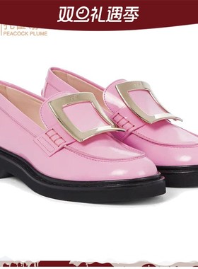 Roger Vivier/罗杰·维维亚女士粉红色牛皮圆头金色搭扣乐福鞋