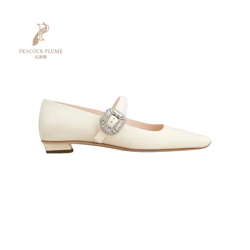 RogerVivier/罗杰维维亚女士芭蕾舞鞋水晶迷你扣摩天高跟皮革新款