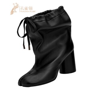 Margiela马吉拉女士休闲鞋 Tabi剪裁柔软Nappa皮抽绳踝靴新款