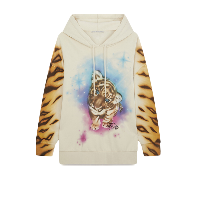 Stella McCartney/斯特拉女士木兰色徽标和老虎印花休闲连帽卫衣