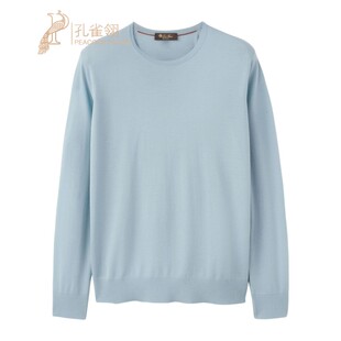 Loro 诺悠翩雅男装 蓝色圆领长袖 百搭休闲针织毛衣 Piana