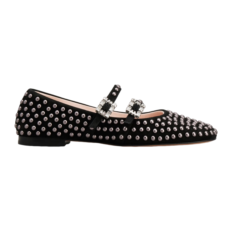 RogerVivier/罗杰维维亚女士芭蕾舞鞋麂皮铆钉水晶扣新款