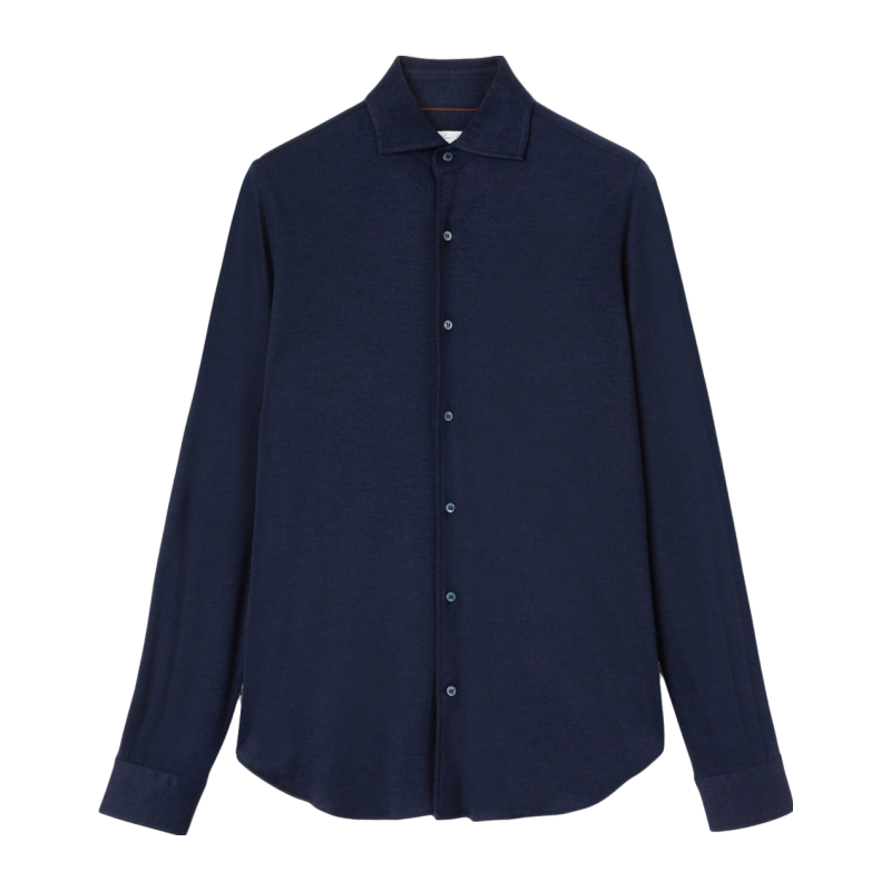 Loro Piana/诺悠翩雅男装羊绒与桑蚕丝混纺针织长袖尖领衬衫