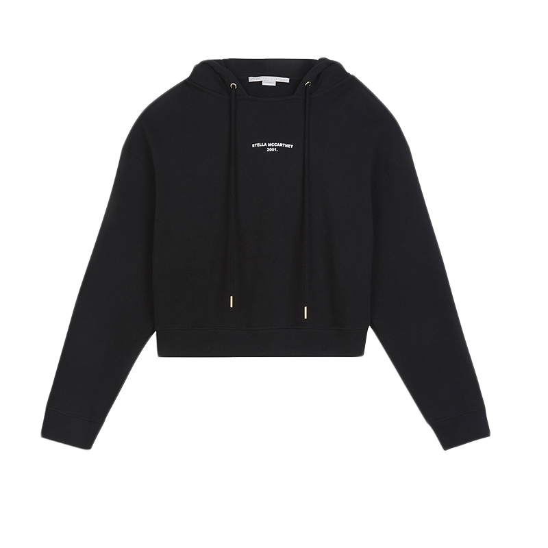 Stella McCartney/斯特拉女士黑色全棉单面布连帽衫舒适休闲毛衣