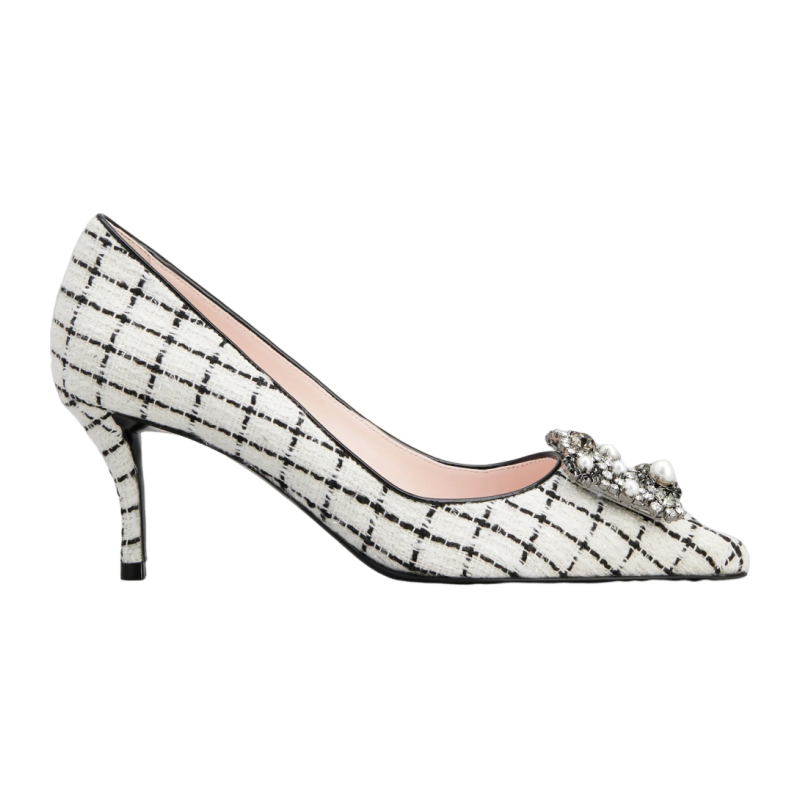 RogerVivier/罗杰维维亚女士高跟鞋斜纹软呢漆皮水晶珍珠搭扣新款
