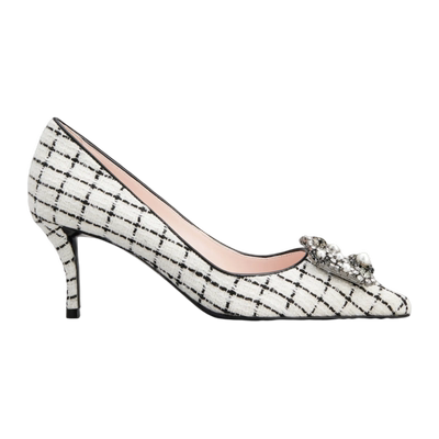 RogerVivier/罗杰维维亚女士高跟鞋斜纹软呢漆皮水晶珍珠搭扣新款