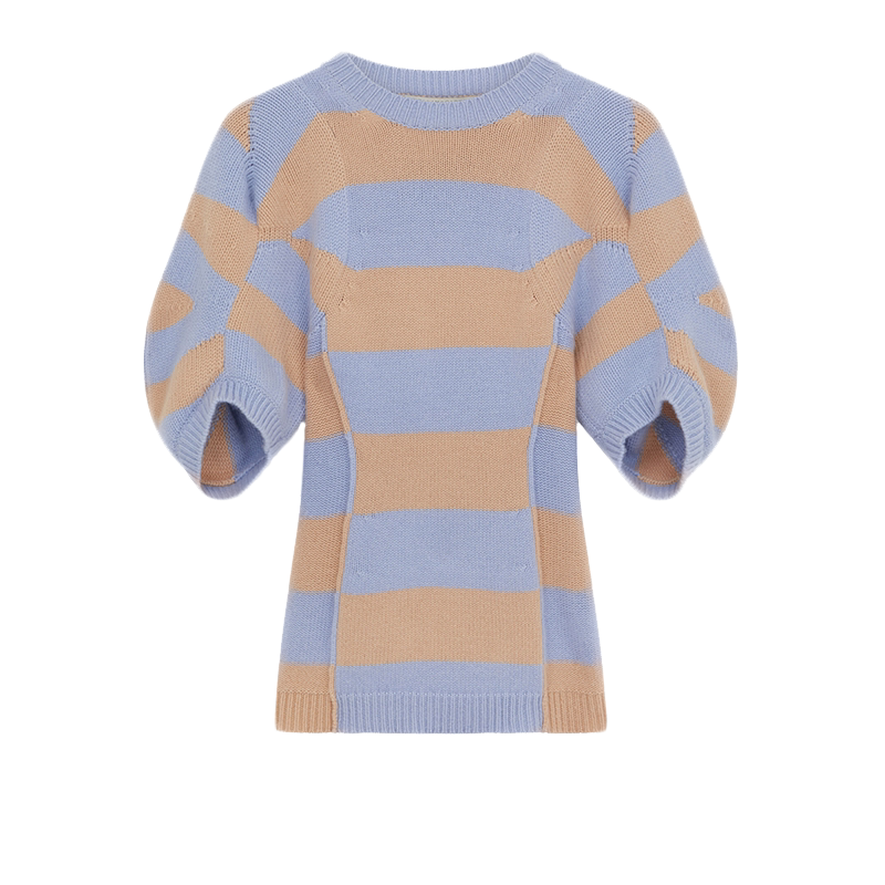 Stella McCartney/斯特拉女士圆领泡泡短袖双色条纹针织套衫毛衣
