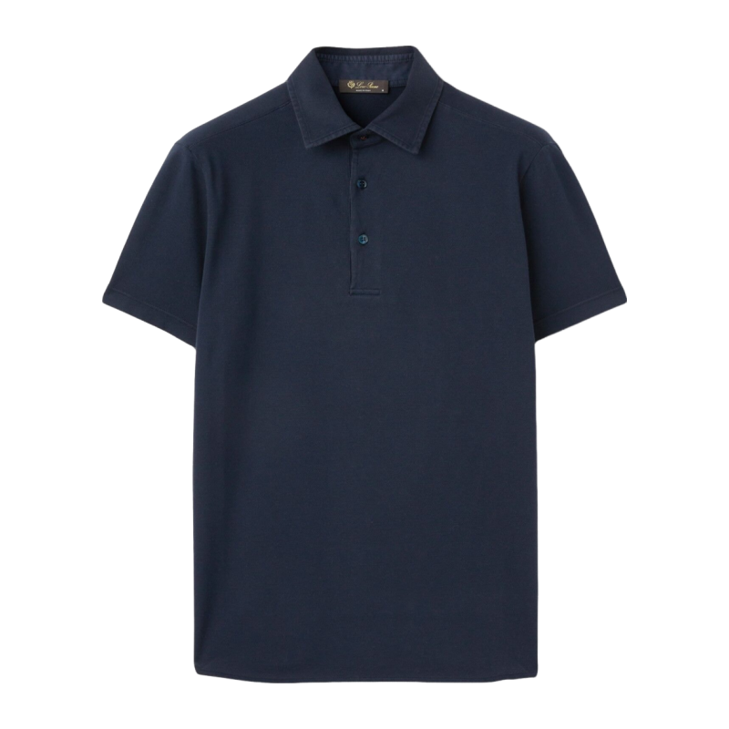 Loro Piana/诺悠翩雅男装棉质珠地海军蓝色衬衫领短袖Polo衫