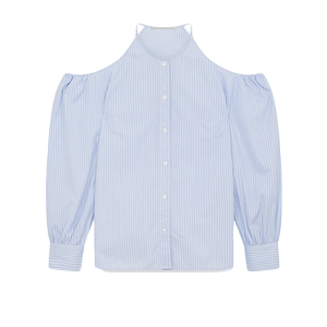 Stella McCartney/斯特拉女士浅蓝色圆领长袖露肩气质户外衬衫