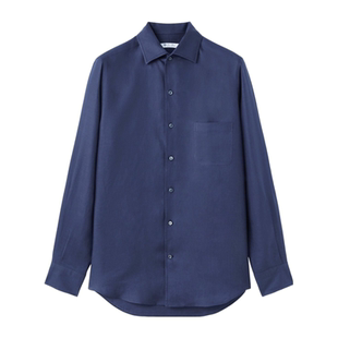 宽松休闲蓝色亚麻尖领长袖 Loro Piana 诺悠翩雅男装 衬衫