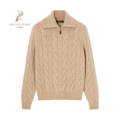 LoroPiana/诺悠翩雅男士针织衫纯羊绒半领编织半拉链罗纹新款