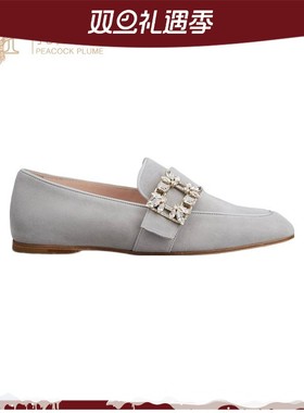 Roger Vivier女鞋灰色水晶搭扣绒面低跟莫卡辛鞋乐福鞋
