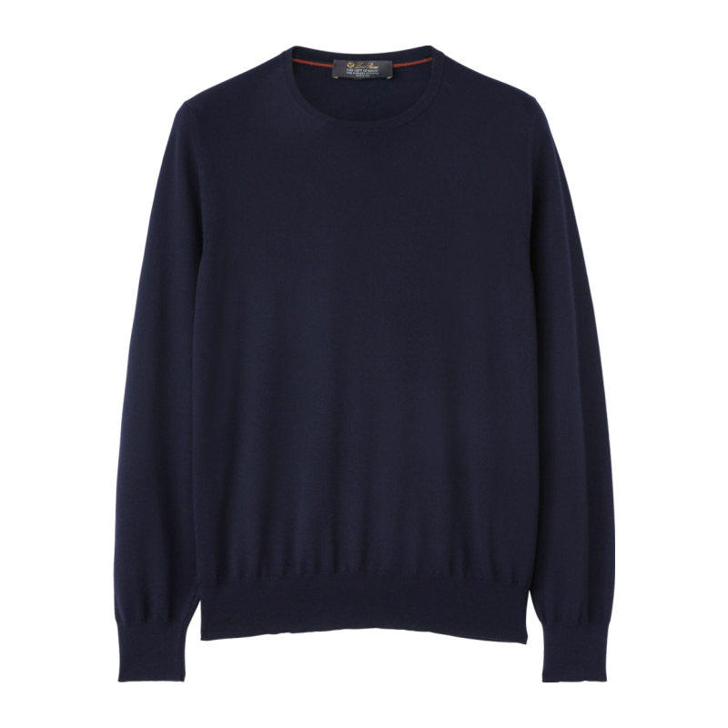 Loro Piana/诺悠翩雅男装海军蓝色圆领长袖羊毛针织衫毛衣