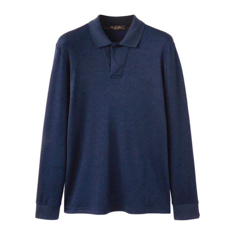 Loro Piana/诺悠翩雅男装渐变蓝羊绒与桑蚕丝混纺针织Polo衫