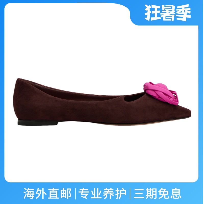 RogerVivier/罗杰维维亚女士芭蕾舞鞋麂皮缎面玫瑰装饰优雅新款