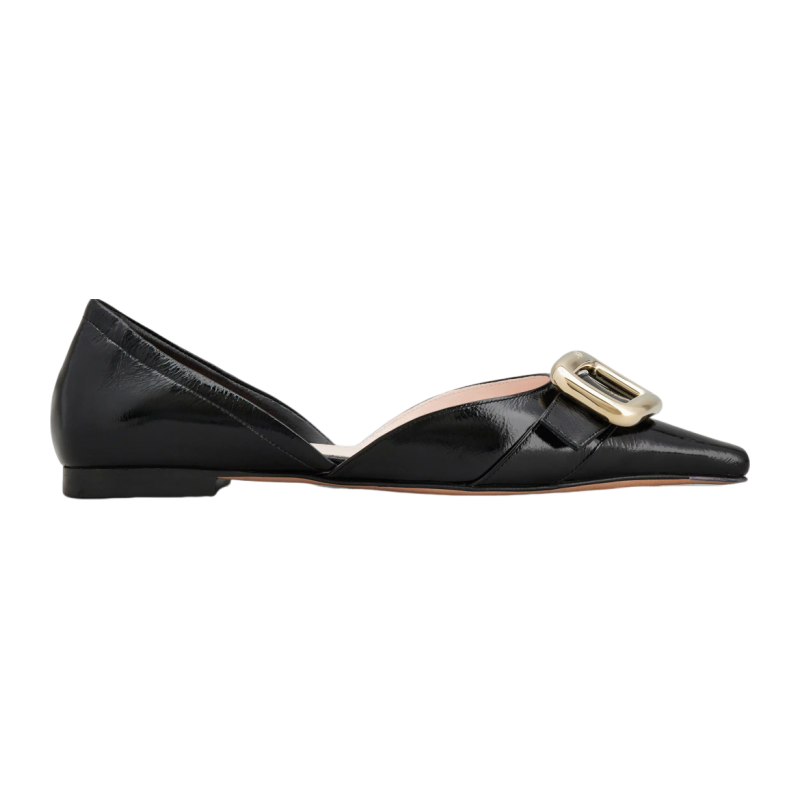 RogerVivier/罗杰维维亚女士芭蕾舞鞋皱褶小牛皮金属搭扣新款