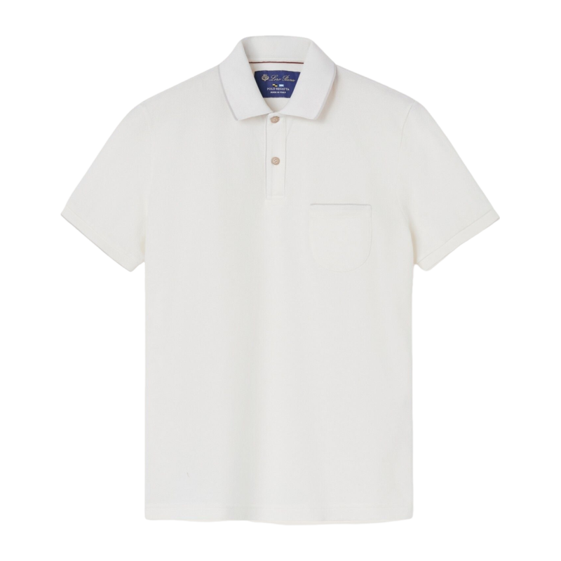 Loro Piana/诺悠翩雅男装弹力棉质混纺休闲白色短袖polo衫